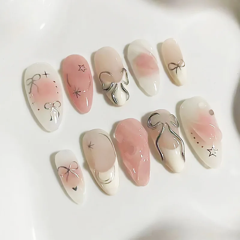 Faux ongles mi-longs à pression en amande, avec méduse rouge, Design Sumdge, motif de coquille 3D, pointes de manucure réutilisables, 24 pièces