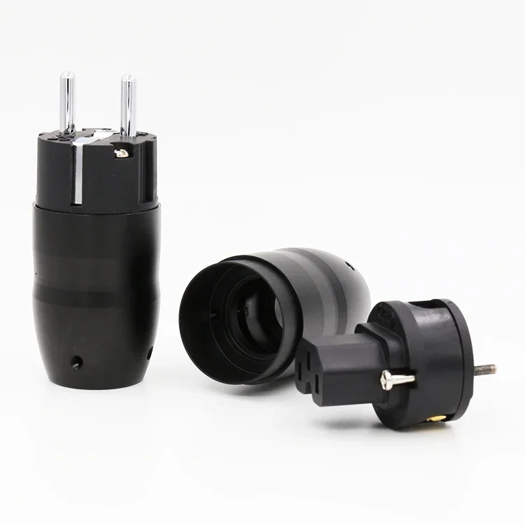 High Quality Black aluminium Gold Rhodium Plated EU power plug Schuko Power Plug Connector hifi iec female plug
