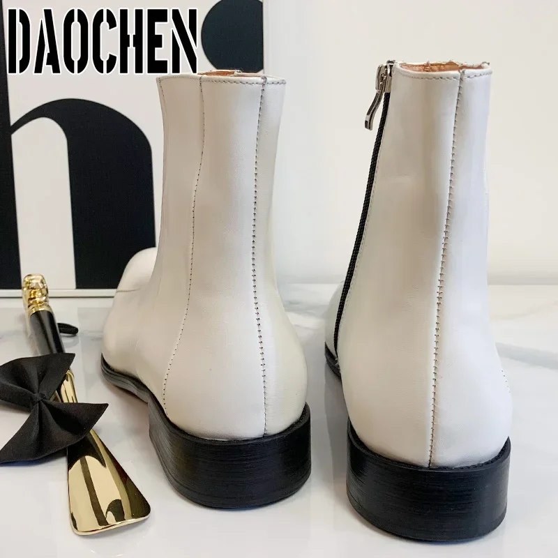 Luxusmarke Männer Stiefeletten Reiß verschluss Leder weiße Schuhe Mid-Calf Chelsea Stiefel Herren Kleid Schuhe Hochzeits feier Stiefel Männer