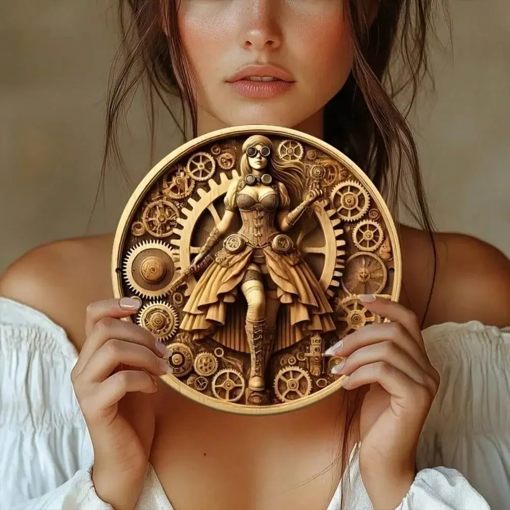 CIFbuy Vintage Steampunk Metal Sign 7.8 Inch Round Industrial Gears Woman Decor for Home Bar Porch
