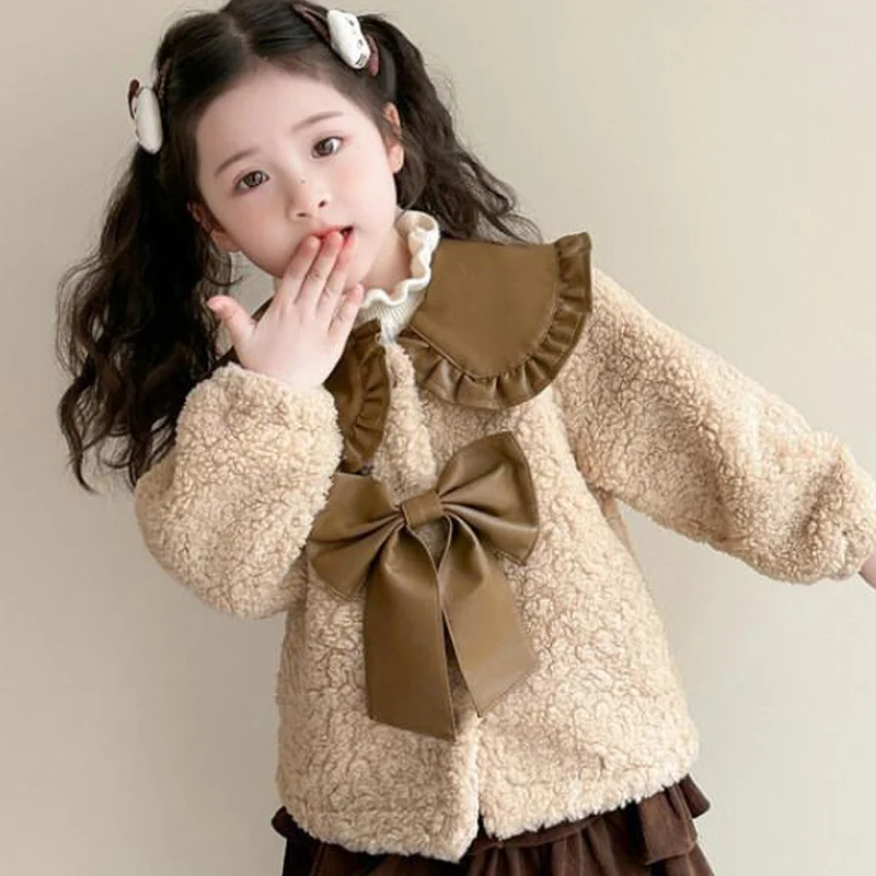 

Популярное повседневное утепленное пальто Kawaii, топы для девочек, осенне-зимний свитер корейского издания для маленьких девочек, стильный зимний модный новый стильный свитер