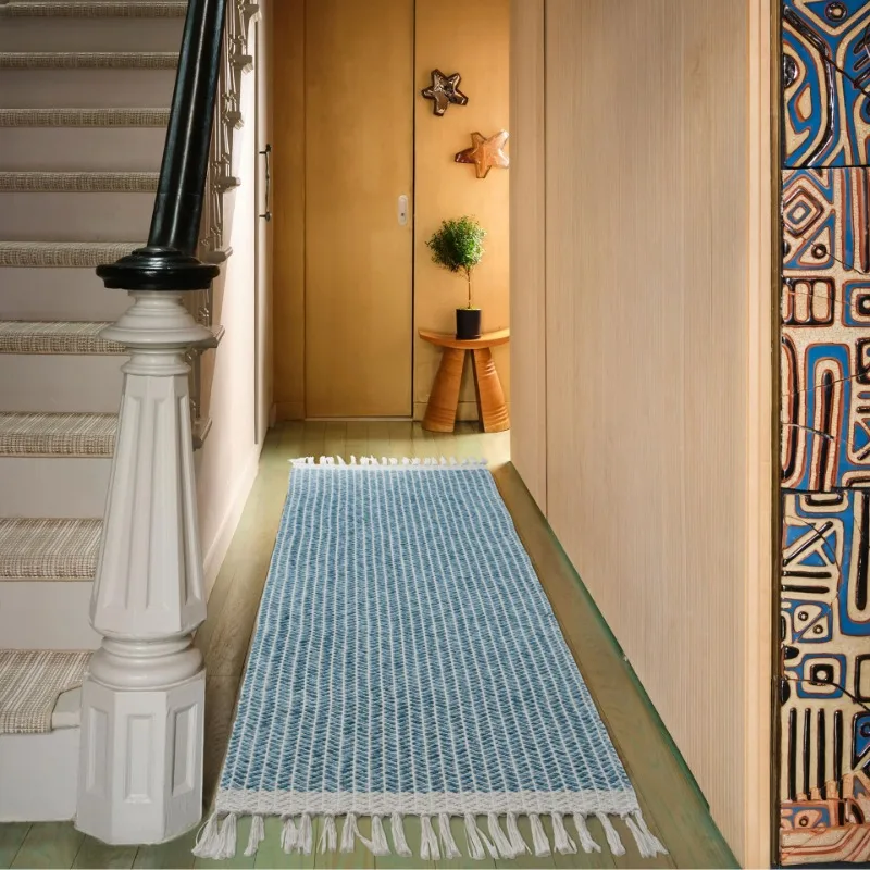 Modern Minimalist Cotton Thread Woven Floor Mat, Home Bedroom Bedside Carpet, Retro Homestay Multifunctional Foot Mat