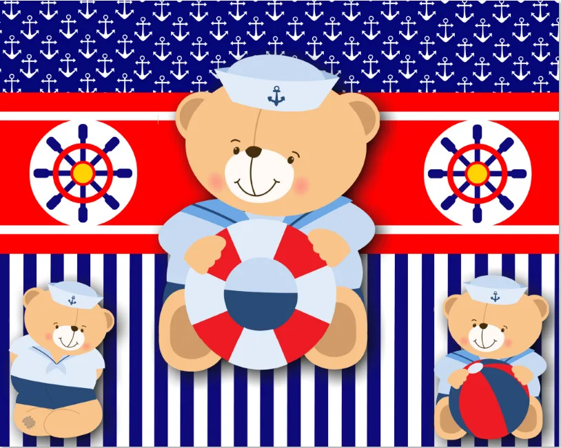 7x5FT Teddy Bears Royal Blue Noah Ark Anchor Steer Travel Nautical Party Custom Photo Backdrop Background Vinyl 220cm X 150cm