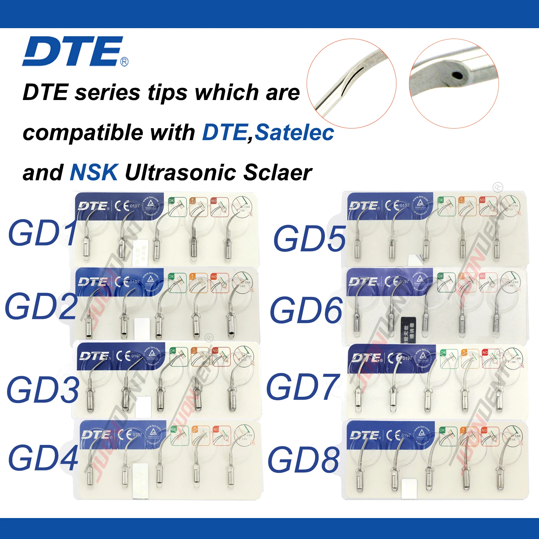 Woodpecker DTE Dental Ultrasonic Scaler Tips Scaling Periodontics Endodontics Endo Perio Scaling Tips Fit NSK Scaler Handpiece