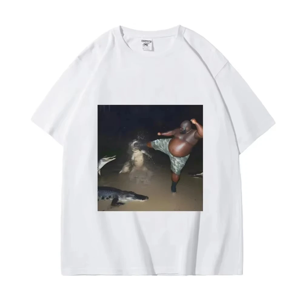 الرجال ملابس الرجال تي شيرت للجنسين ركلة التمساح في مستنقع مضحك الفيروسية ميمي الجرافيك تي شيرت موضة خمر تي شيرتات قصيرة الاكمام
