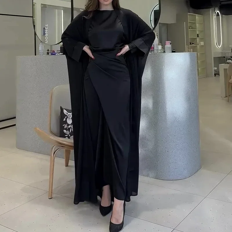 Ramadan eid abaya vestido para mulher 2 peça conjunto feminino dubai saudita islam marrocos kaftan festa longo robe aberto abayas vestidos