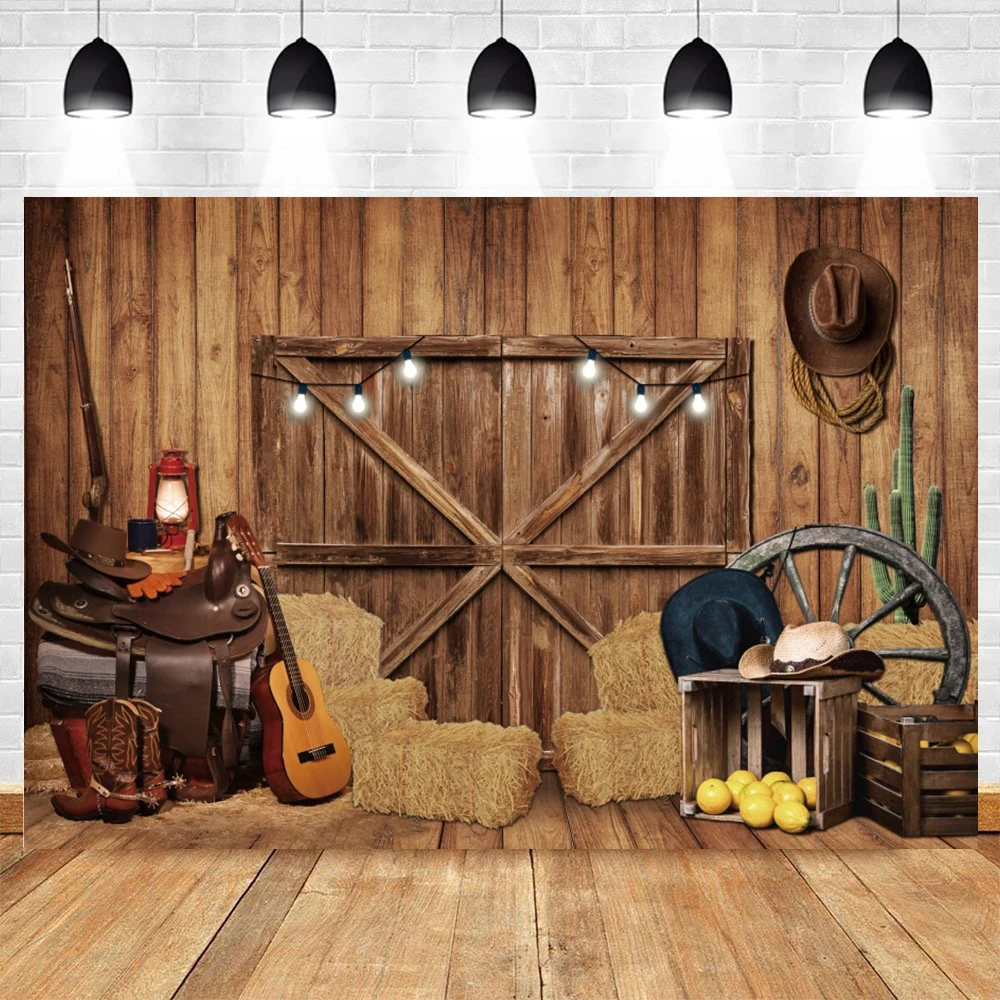 Western Cowboy Photography Backdrop Wild West Rustic Farm Barn Wood House Saloon Baby Portrait Birthday Party Photo Background