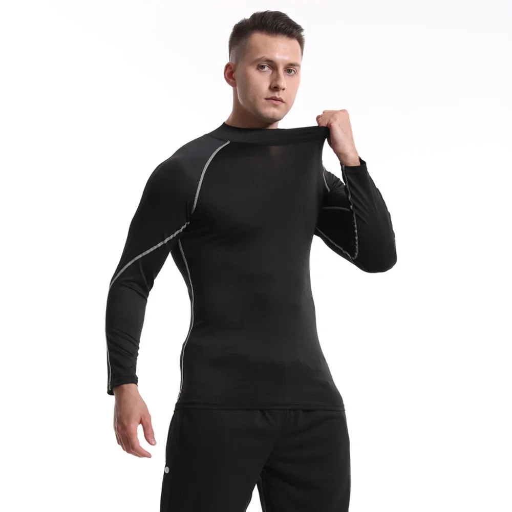 1pcs Men\'s Long-sleeved Thermal Underwear Male Thin Tight Fitting Fast Dry Elastic Fitness Tops Man Autumn Winter Sprots Wear