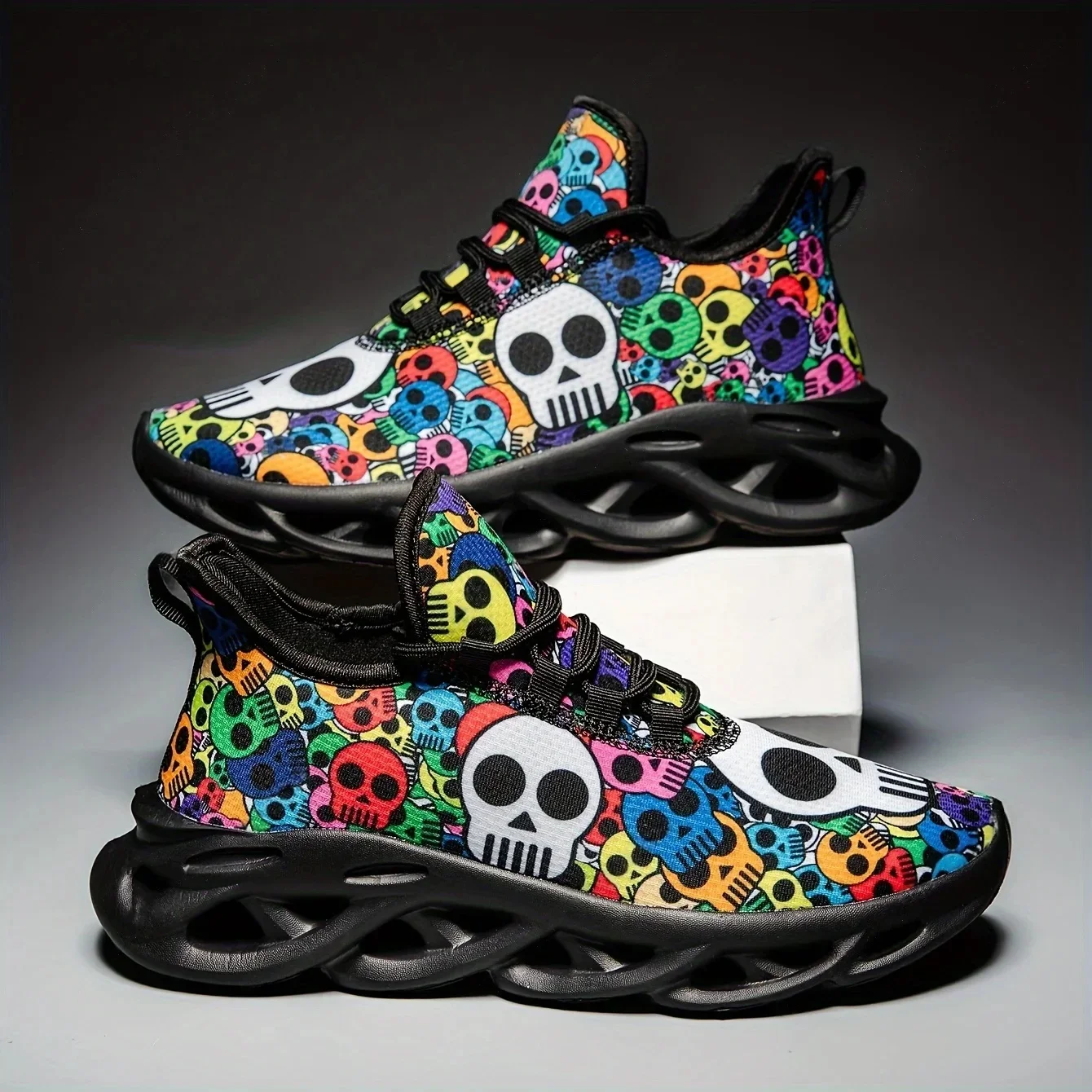 

Cartoon Skull Print Flats Sneakers Mens Womens Sports Running Shoes High Quality DIY Sneaker customization Shoes