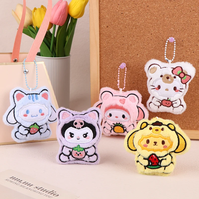 Kawaii Sanrio Hello Kitty Plush Pendant Kuromi Melody Cinnamoroll Stuffed Doll Keychain Car Key Ring Backpack Bag Decor Kid Gift