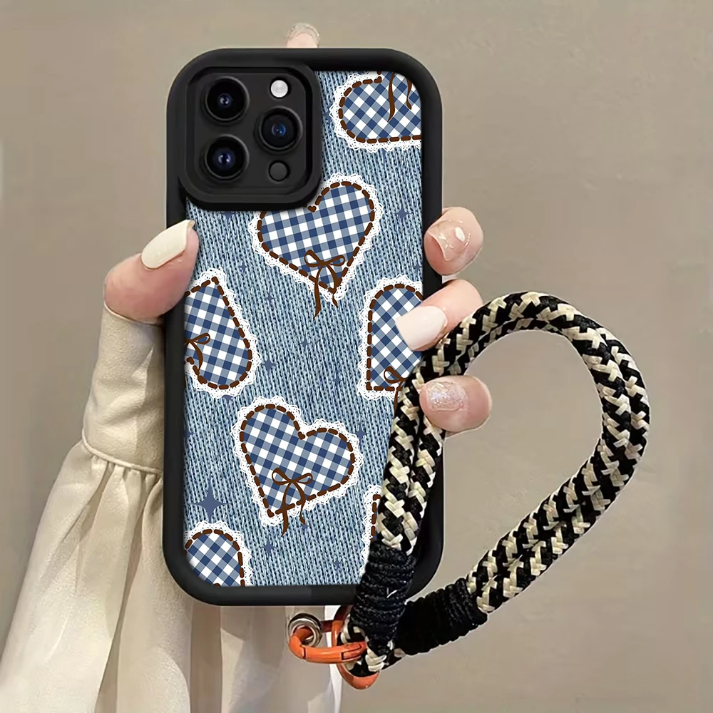 Blaue Denim-Herz-Handyhülle mit Trageband für Samsung Galaxy Note 20 Ultra S25 S26 S24 S22 Plus S24 S23 FE S24 S25 Ultra A56 Cover – Detail 3