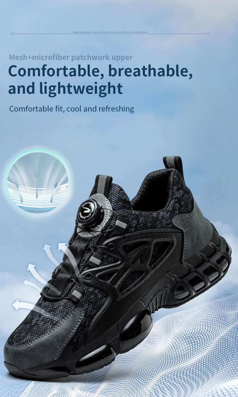 Rotating Button New Safety Shoes Men Anti-smash Anti-puncture Work Shoes Fashion Men Sport Shoes Security Protective Boots