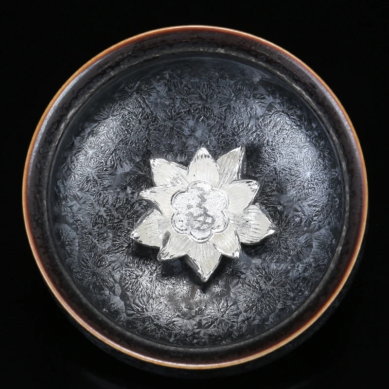 Jiazhanyao Li Jiadun Tianmu Decoration Colorful Ceramic Tea Silver Spotted Lotus Cup