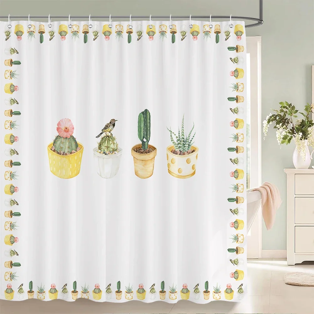 

Tropical Plant Cactus Shower Curtain 180cm *180cm with Hooks, Floral Waterproof Shower Curtain, Shower Curtains for Bathroom
