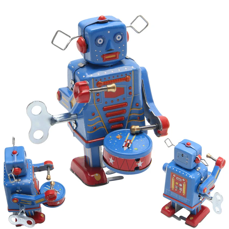 Retro Clockwork Wind Up Metal Walking Robot Toy Vintage Collectible Kids Gift