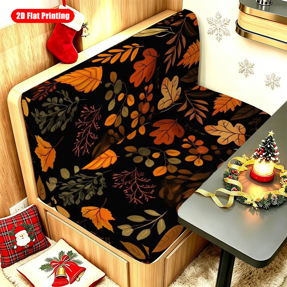 2pcs Black Background Autumn Maple Leaf RV Dinette Booth Seat Cover Stretch Camper Bench Slipcover