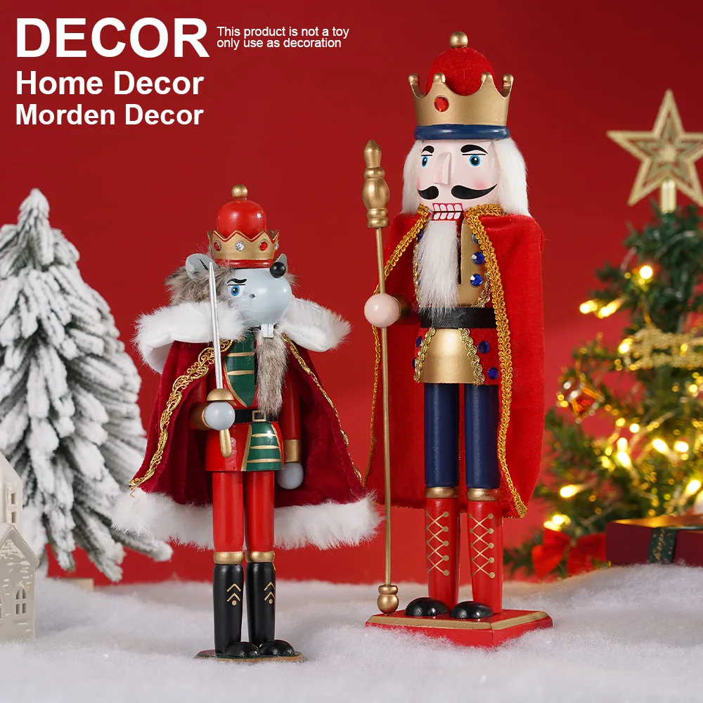 2Pcs Wooden Nutcracker Ornament Red Cloak Soldier Figure Handcraft Doll Home Office  Xmas Decoration Childrens Christmas Gift