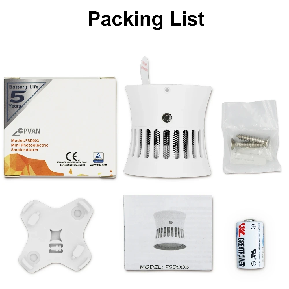 CPVAN Smoke Detector 85db Sound Independent Fire Alarm Home Security System Smokehouse Security Protection Smoke Alarm Sensor
