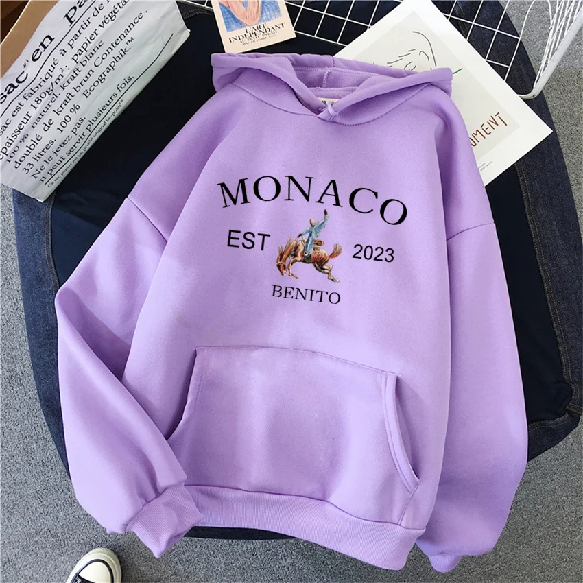 Autumn Clothing Bad Bunny Monaco Women Hoody Casual Fleece Sweatshirts Female Woman Hoodie Hip Hop Pullover Streetwear Unisex