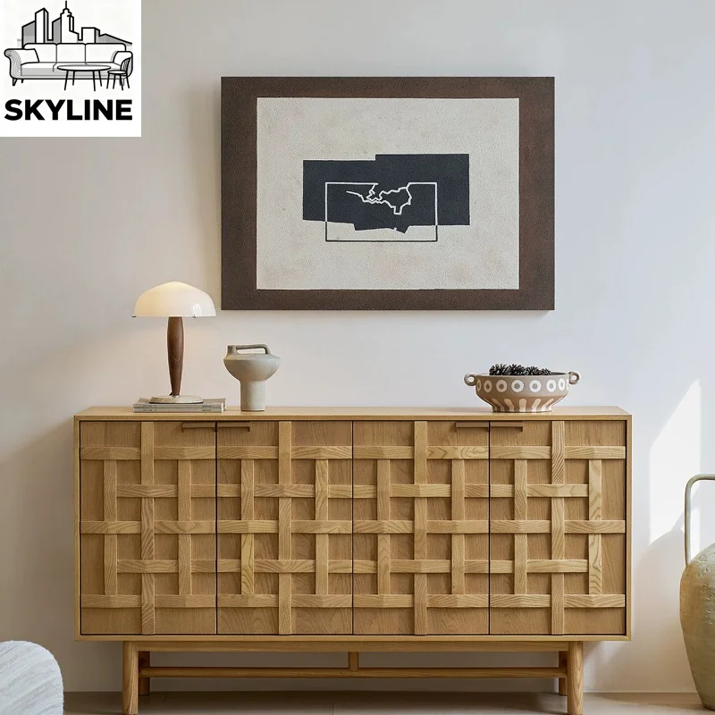 French Vintage Wall Mounted Integrated Sideboard, Multi-purpose Storage Cabinet for Living Room Home