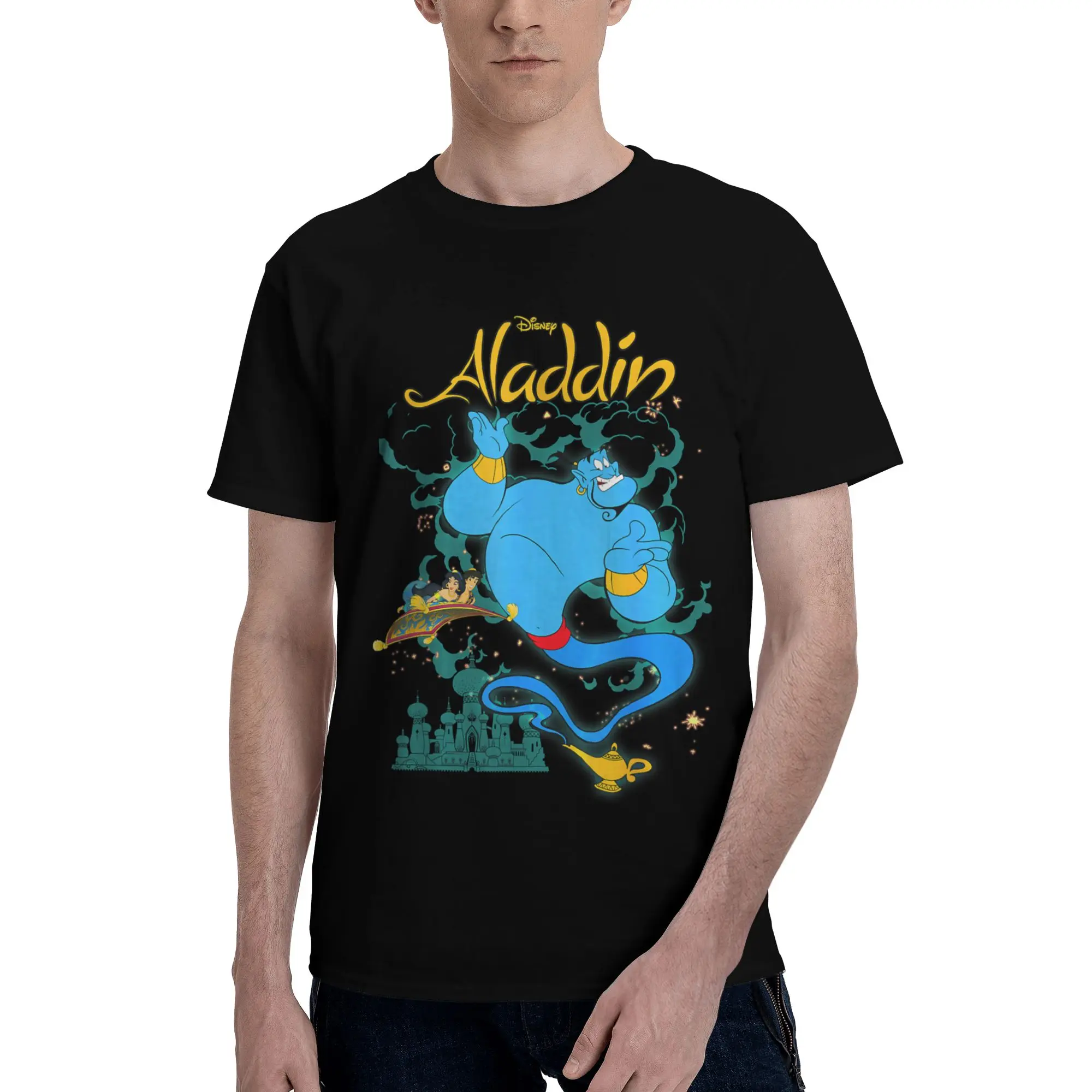 Camiseta Hipster para hombre de Disney Aladdin Genie's Magic Carpet Ride, camiseta de algodón de manga corta, fugees