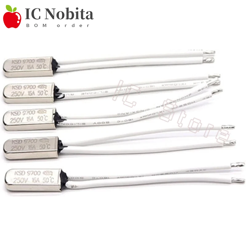 

10PCS 16A Metal Thermostat KSD9700 50C 70C 95C 100C Temperature Switch Temperature Thermal Protector Normally Close NC