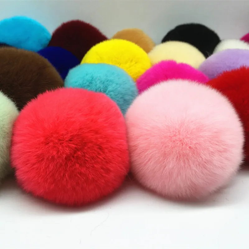 6cm Exquisite Rex Rabbit Color Fur Ball Keychain School Bag Hat Scarf Diy Handmade Pompom Wholesale Support Mixed Color 5/10Pcs