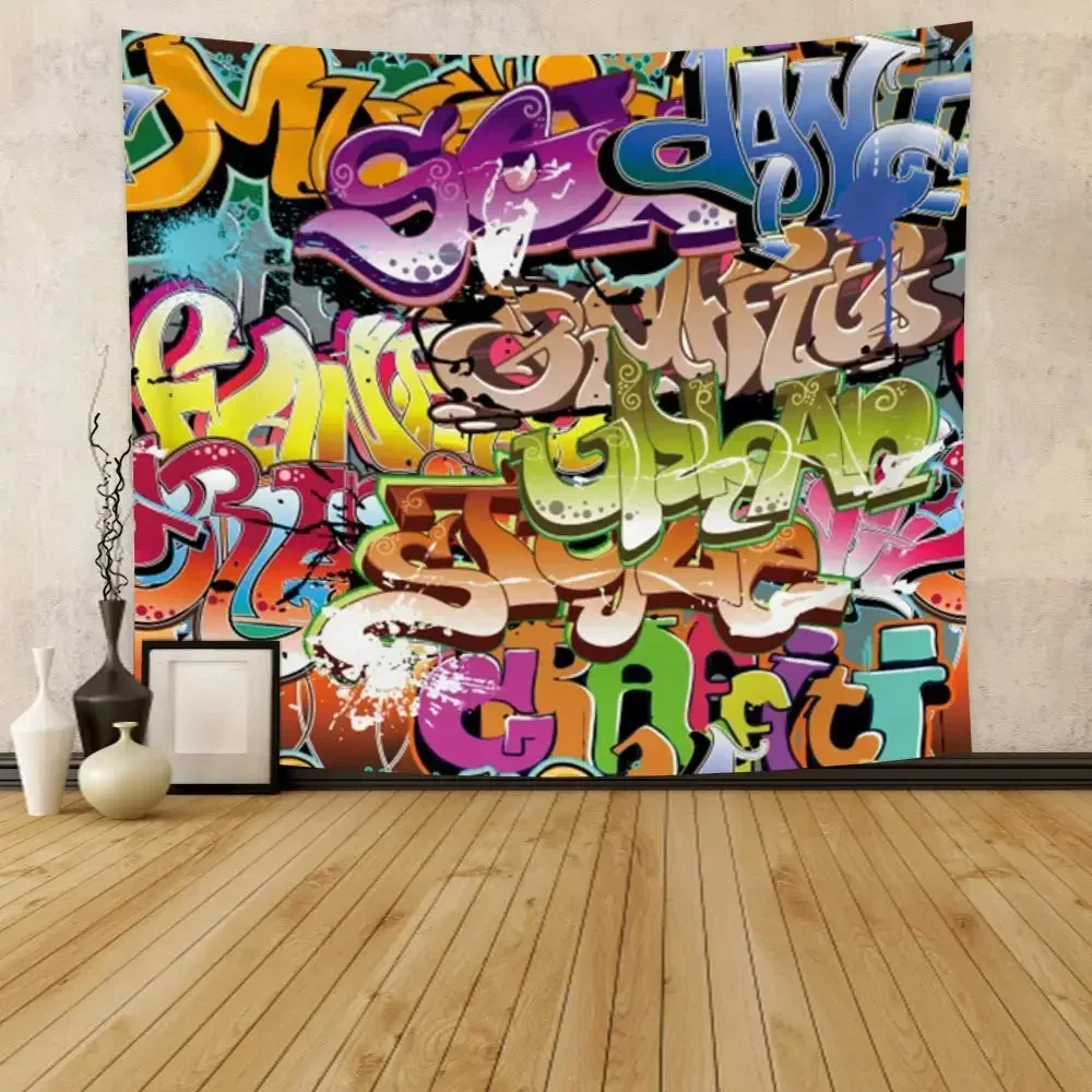 Graffiti Tapestry Hip Hop Hippie Art Wall Hanging Themed Party Decor Backdrop Cool Room Aesthetic Bedroom College Dorm