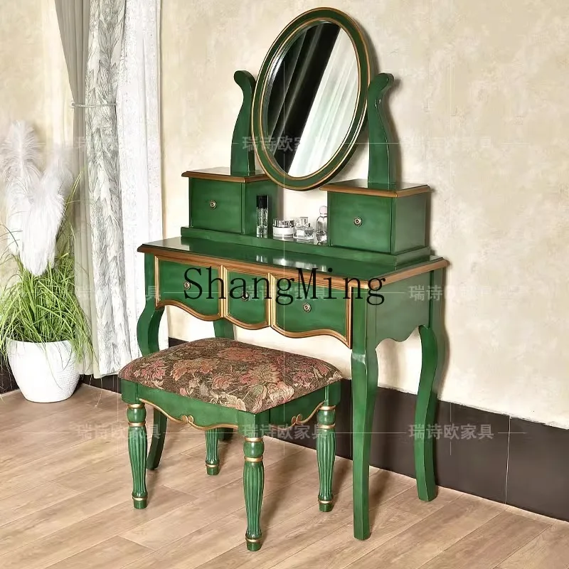 

SM household dressing table solid wood dressing table bedroom chest integrated retro with storage table