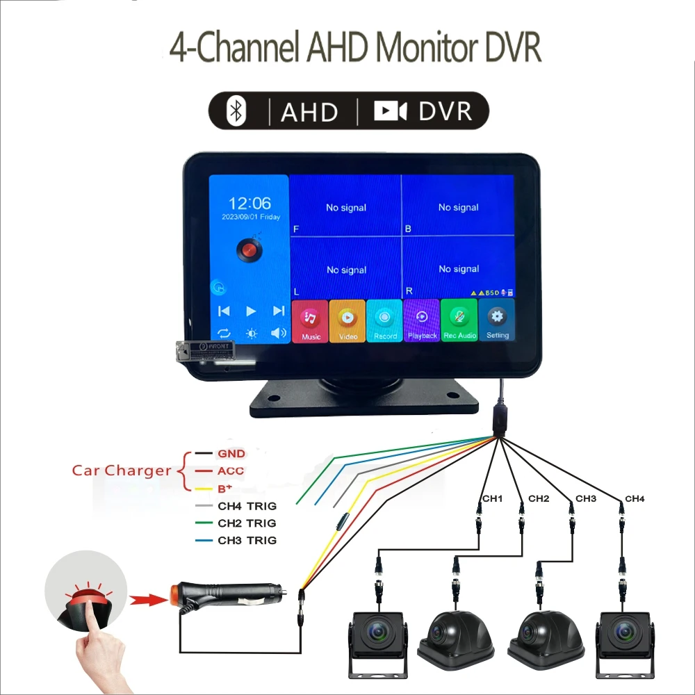 كاميرا عكسية تعمل باللمس للوسائط المتعددة مقاس 7 بوصة للسيارات والشاحنات لوحة قيادة مقاومة للماء مستشعر صورة Carcam AHD #4