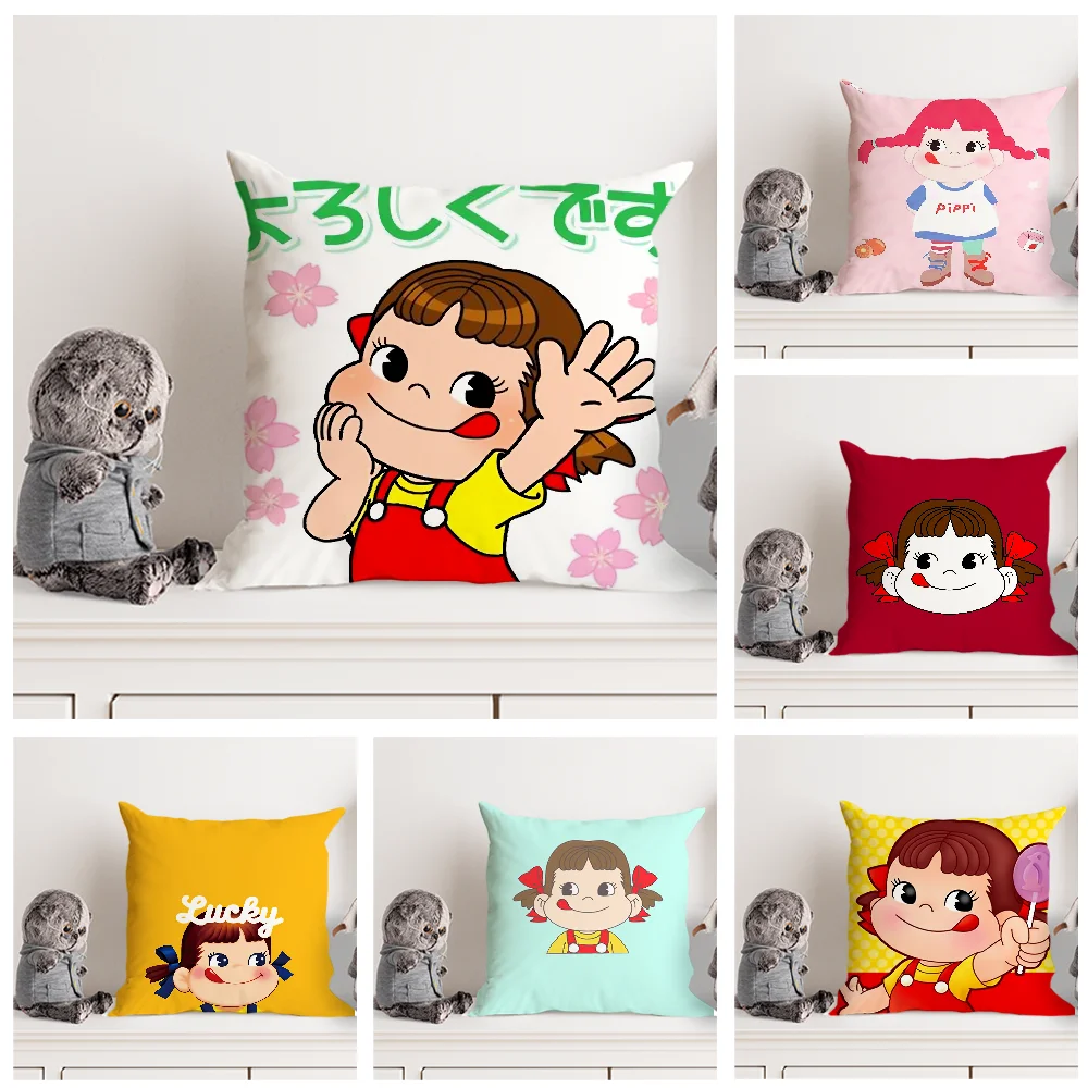 Cute P-Peko-chanS Pillow Case Double Sided Printed Cushion Cover Soft Short Plush Sofa Decorative Home Decoration