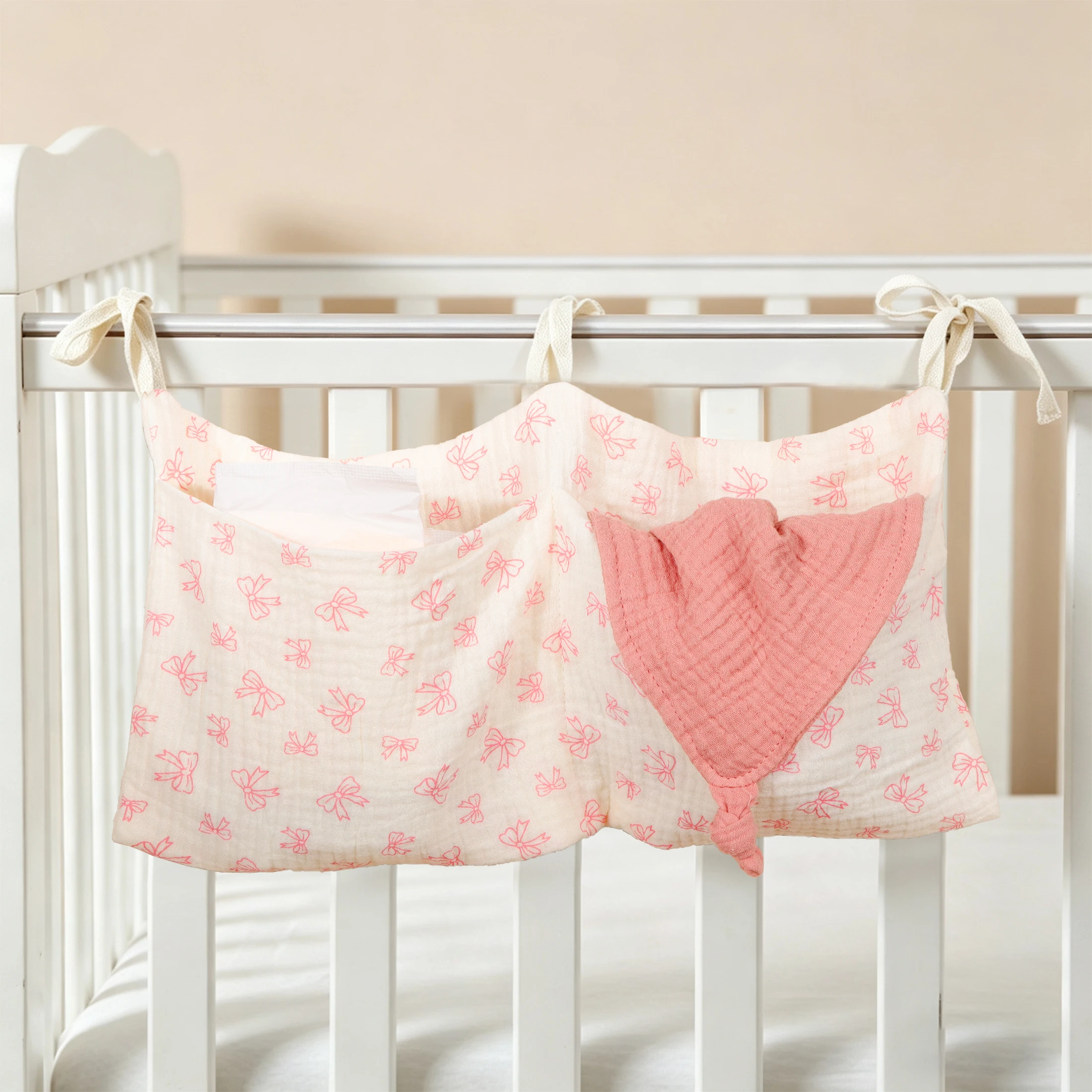 

100% Cotton Baby Crib Storage Bag Multifunctional Newborn Bed Headboard Hanging Bag For Kids Baby Bedding Diaper Storage Bag