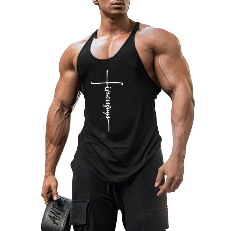 Mens Gym Stringer Tank Tops Bodybuilding Clothing Cotton Sleeveless Shirt Man Fitness Vest Singlets Sportwear Workout Tanktop