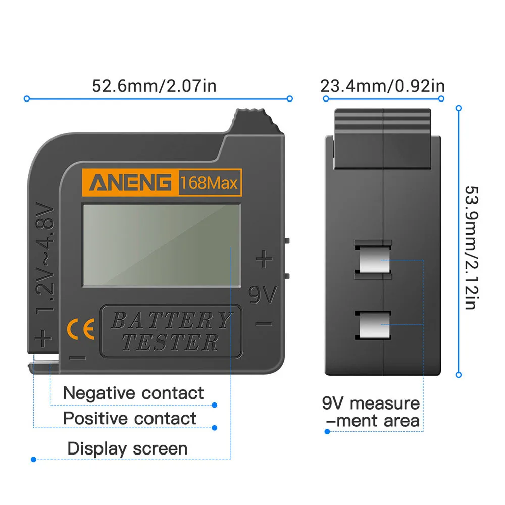 AN-168 Portable Digital Battery Tester Lithium Battery Power Capacity Test Voltage Analyz Display Check AAA AA Button Cell Test