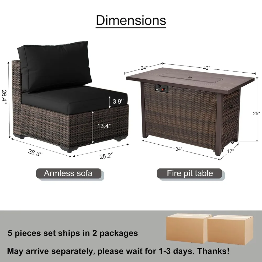 Patio Furniture Set with Fire Pit Table, Outdoor Sectional Rattan Sofa Set, Custom