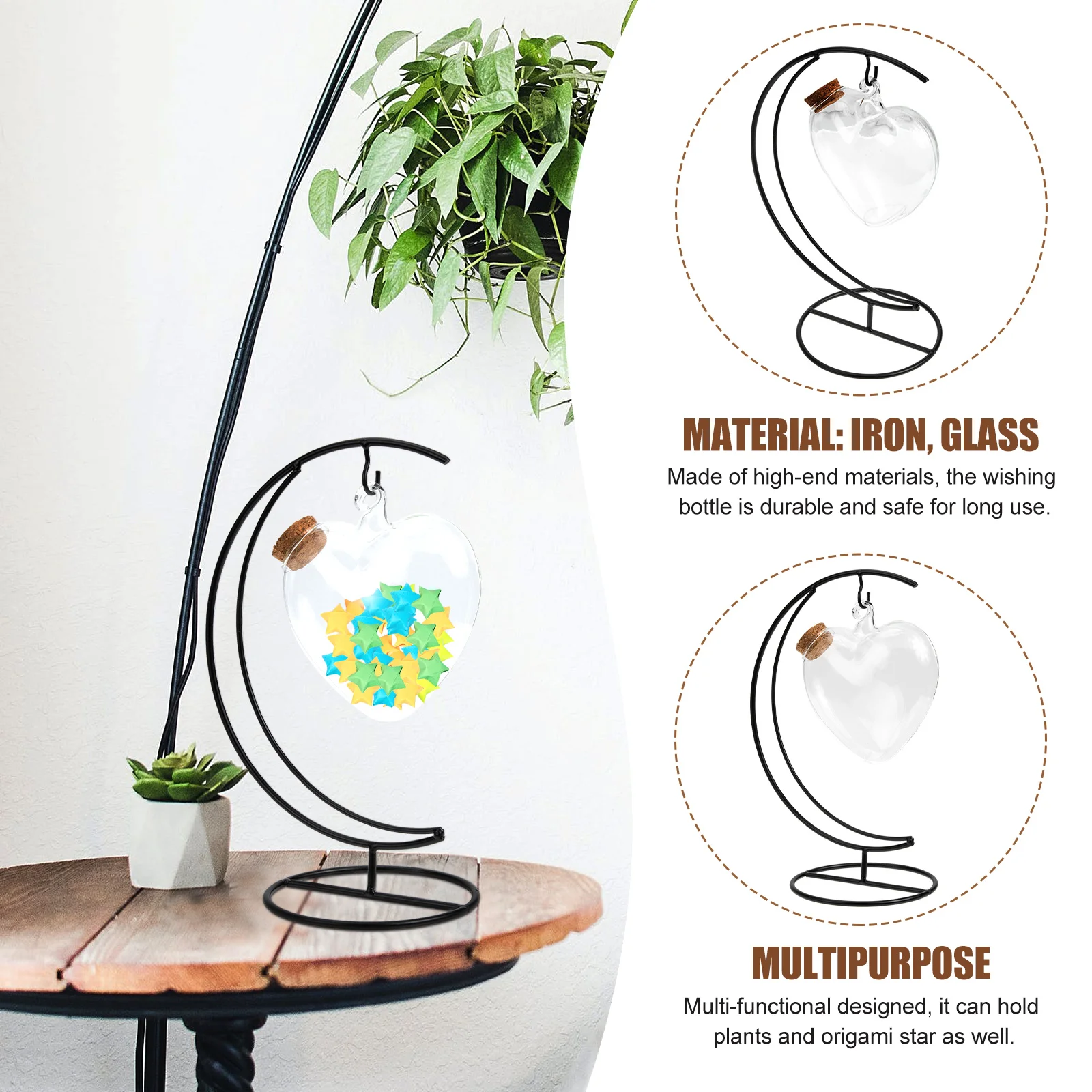 1Set Wishing Bottle Transparent Landscape Bottle Creative Heart Shaped Container DIY Origami Star Gift Plant Decoration