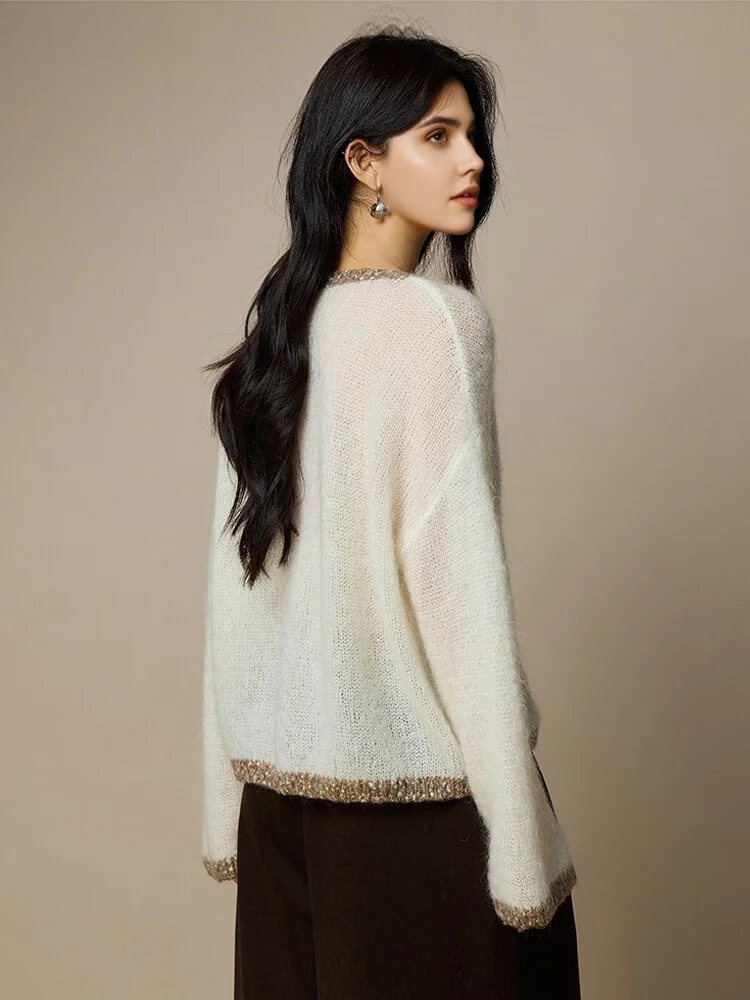 SuyaDream, pulls Mohair pour femmes, pulls imprimés en mélange de laine, col rond, haut à la mode automne-hiver 2025, motif de chat