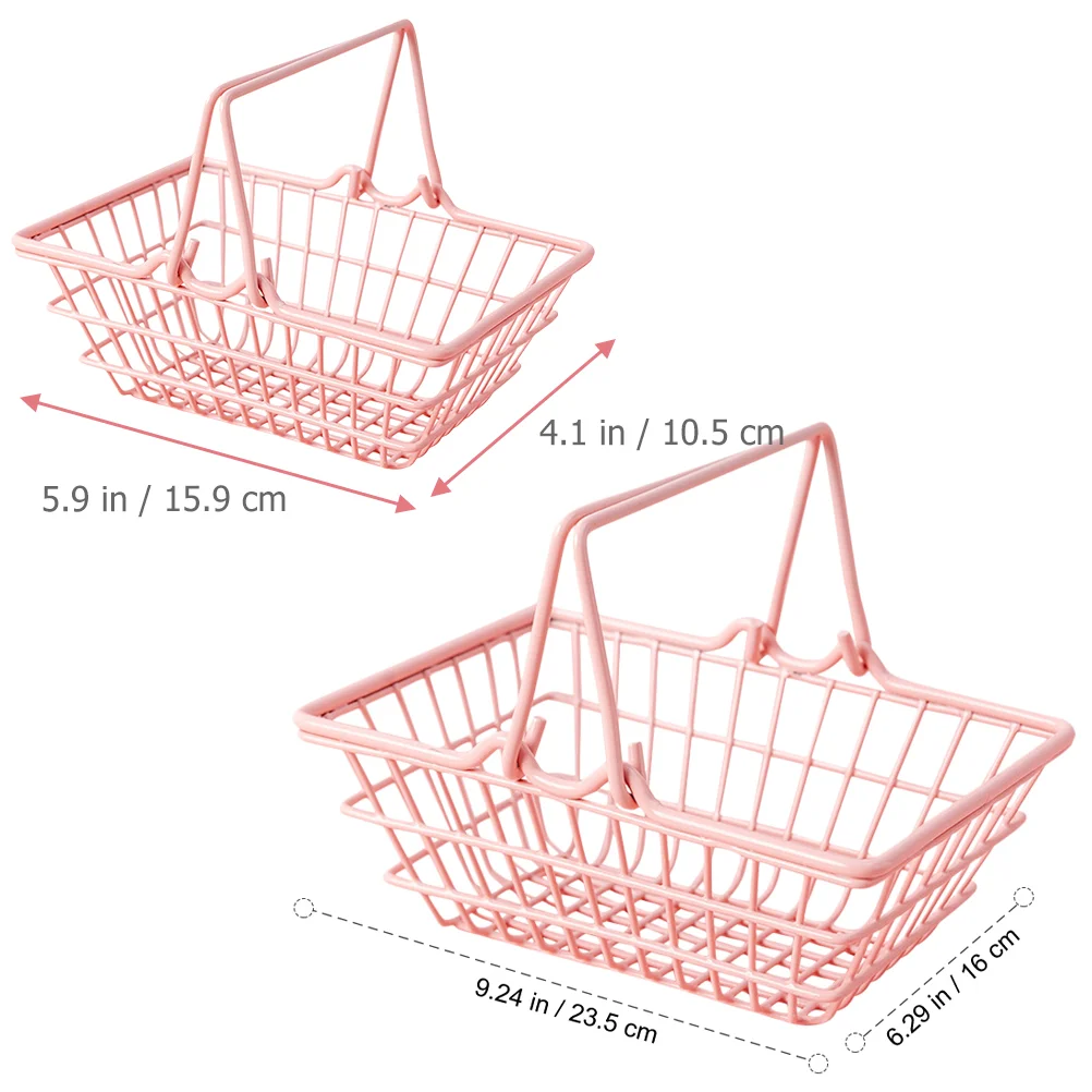 2 Pcs Shopping Basket Open Design Baskets Metal Bin Gift Idea Storage Small Iron Desk Craft Supply Dry Goods