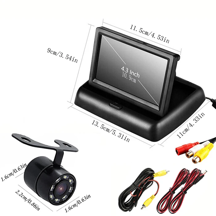4.3-Inch Multifunctional Universal in-Car Display, Backup Camera for Cars, Suvs, Mpvs, Buses, Vehicles, Trucks, and Rvs