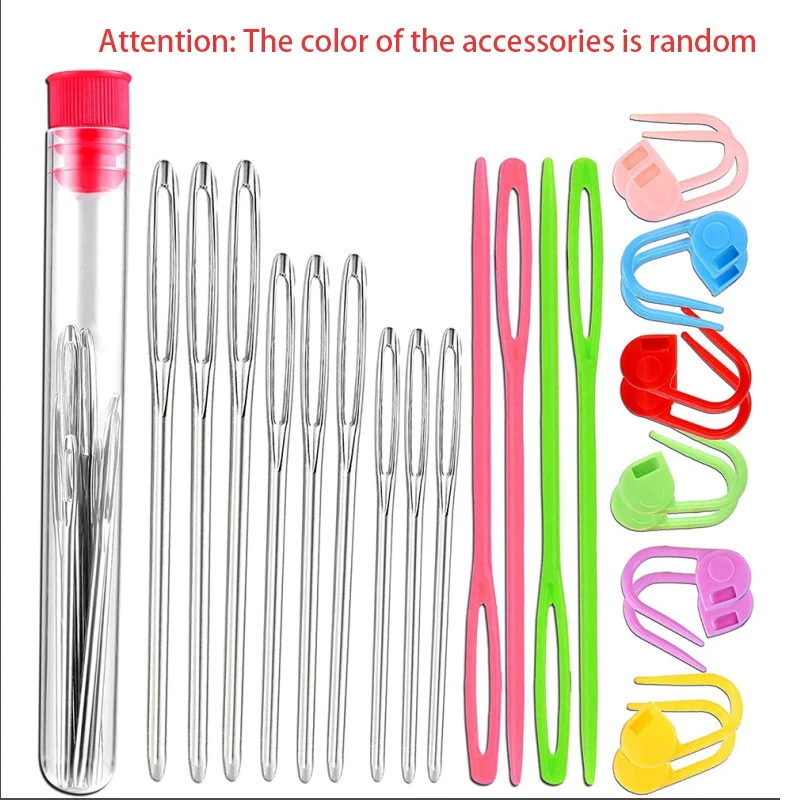 26Pcs Sewing Knitting Kits Large Eye Blunt Yarn Needles & Plastic Weaving Needles & Crochet Locking Counter Stitch Markers Tools