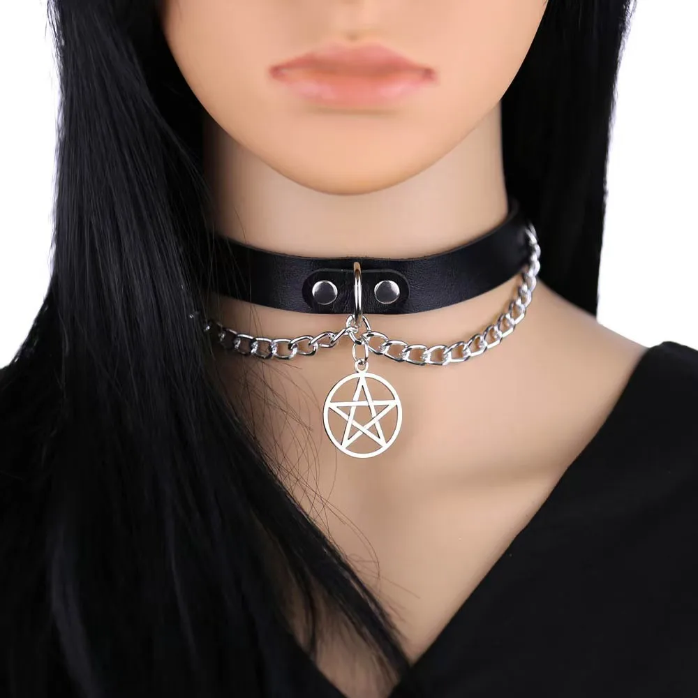 Leather chain five pointed star collar collarbone versatile necklace charm star pendant neck strap necklace