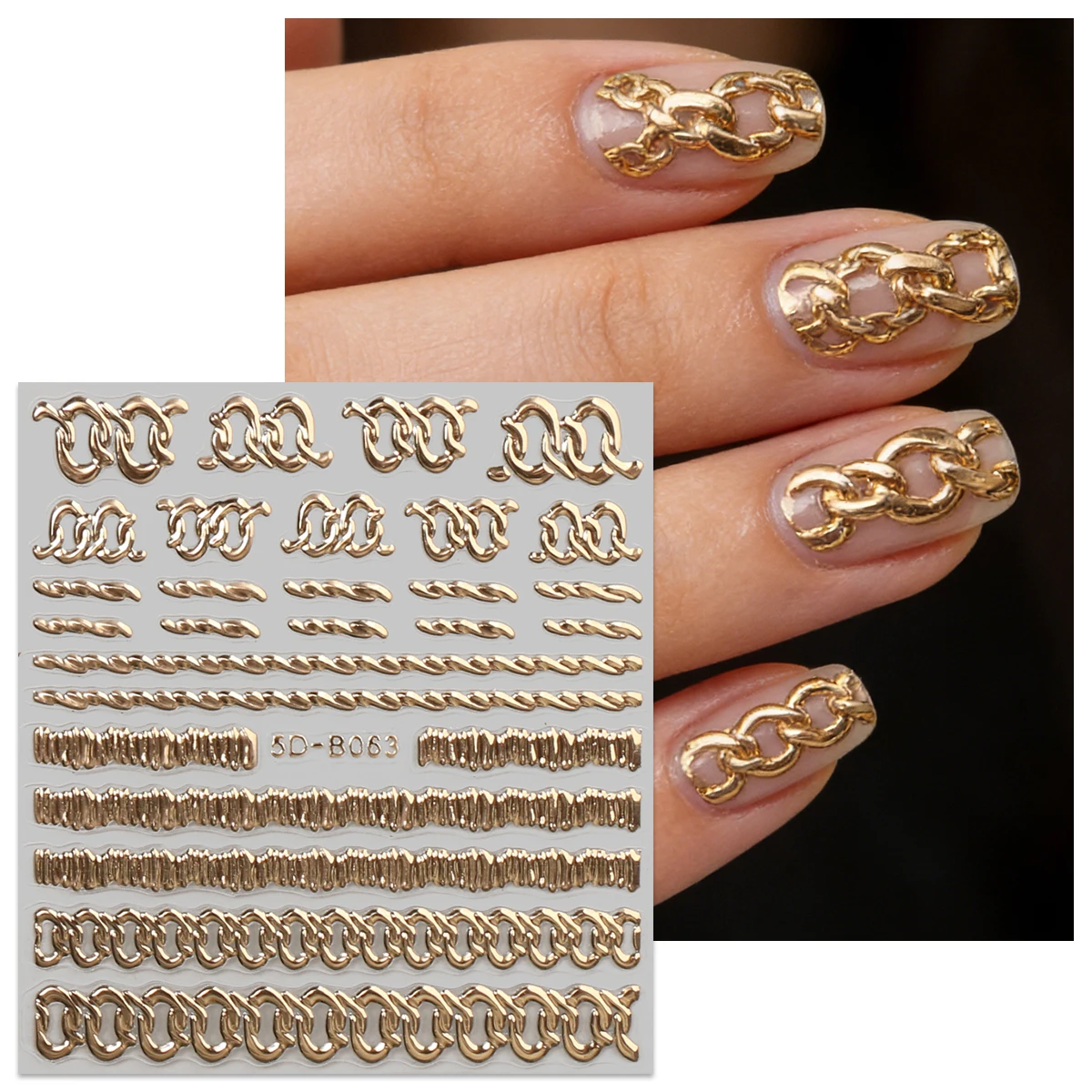 2개 레트로 펑크 체인 패턴 핫 스탬핑 및 엠보싱 네일 아트 스티커, 5D 핫 스탬핑 기술, DIY, 선물, Y2K