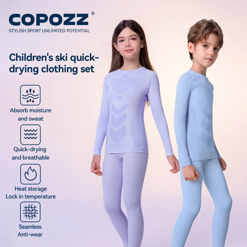 COPOZZ Kids Seamless Ski Thermal Underwear Set Perspiration Compression Boys Girls Outdoor Sports Tracksuit Quick Dry Breathable