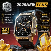 Reloj Inteligente Militar TANK 2026 Nuevo con GPS, 1400mAh, Pantalla AMOLED de 2.01'', Resistente al Agua 10ATM, Llamada SOS, Linterna, Compatible con iOS