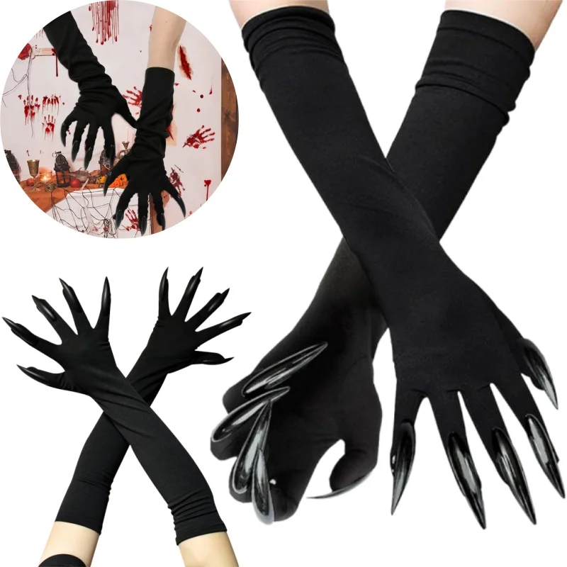 Black Claw Gloves Paw Gloves Long Fingernails Halloween Cosplay Ghost Cat Claw Gloves Stage Performance Accessories Party Prop