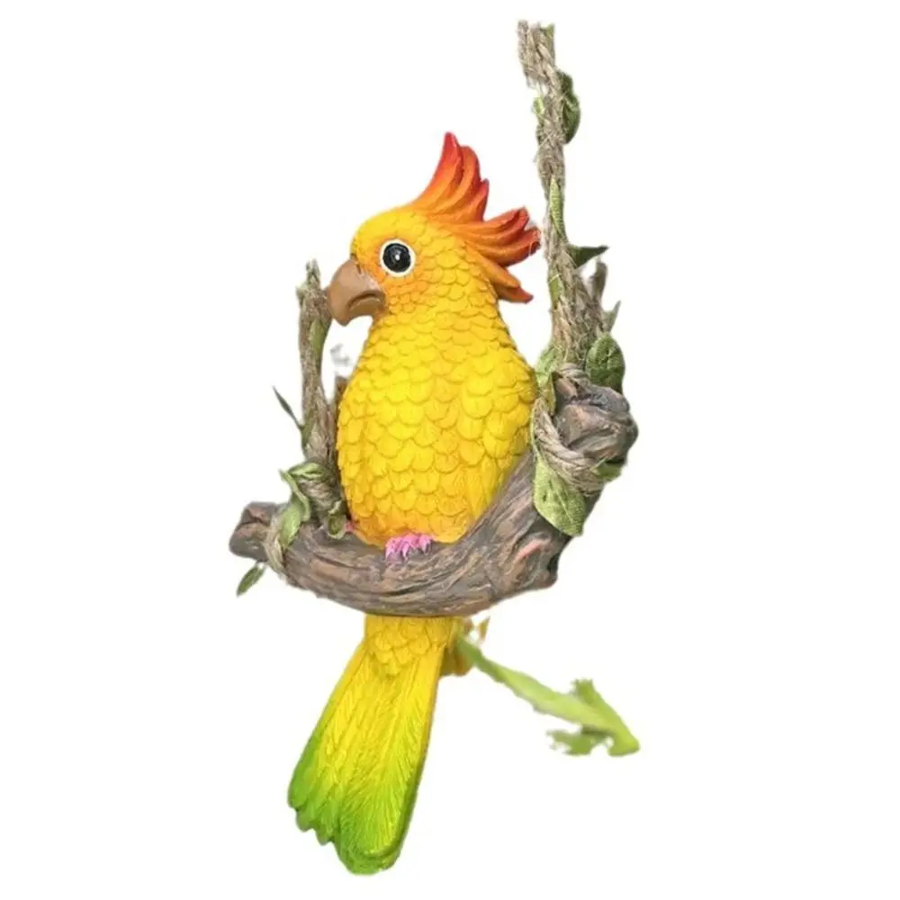 New Resin Hanging Parrot Statue Yellow Green Garden Decor Parrot Pendant Swing Home Decor Home Garden