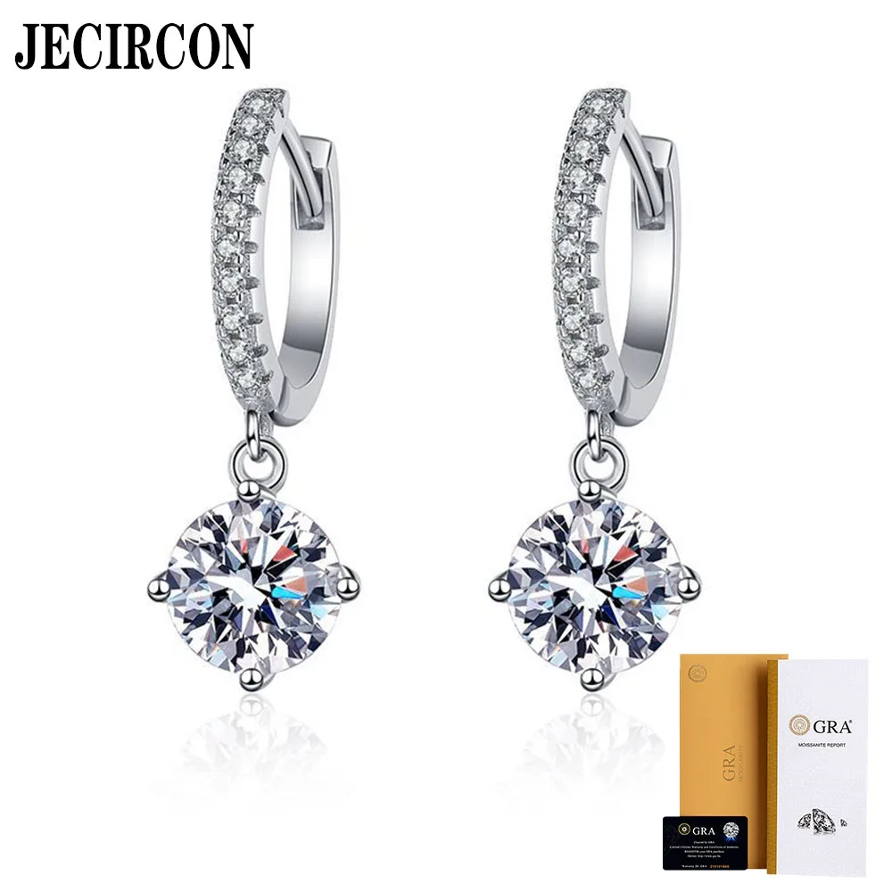 

JECIRCON 925 Sterling Silver Drop Earrings Plated PT950 Fashion Classic 4-claw Ear Pendants 0.5/1ct D Color Moissanite Jewelry