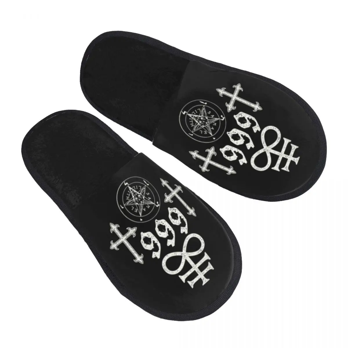 

Custom Leviathan Cross Satan 666 Soft Memory Foam House Slippers Women Baphomets Satanic Symbols Comfy Warm Anti-Skid Slipper