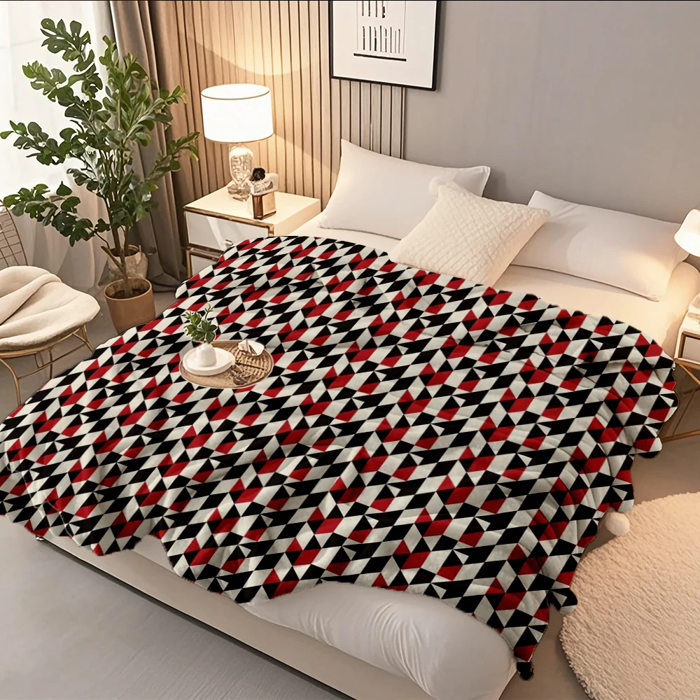 

Home Essential Flannel Bed Blanket Crimson Contrast Geometric Opulence Geometric Pattern Bedspread Hotel-style Cover