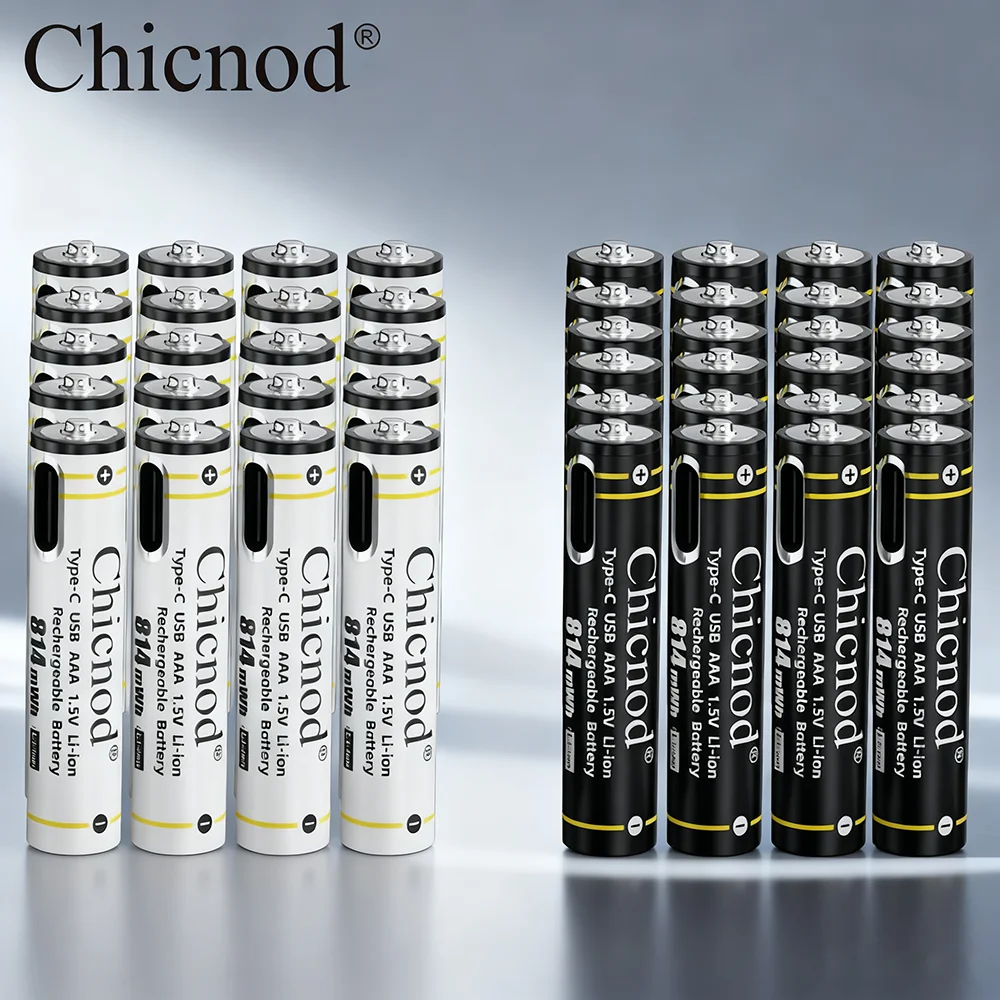 CHICNOD Fast Charging 1.5V AAA Lithium ion Battery 814mWh USB Rechargeable Lithium Battery for Toy Keyboard+Type-C Charging Cabl